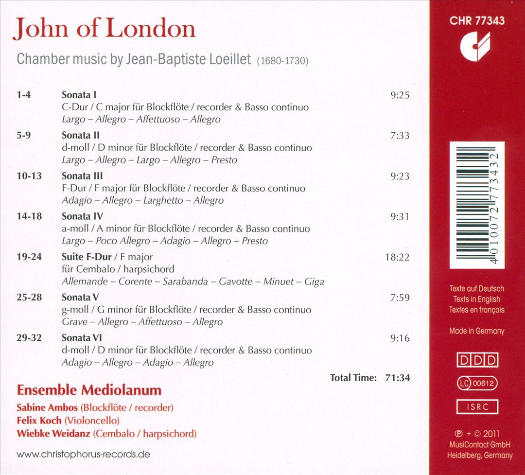 John of London: Chamber music by Jean-Baptiste Loeillet cover art