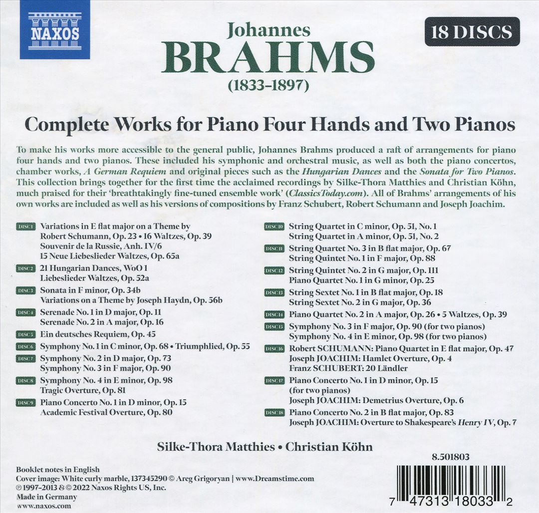 Brahms: Complete Works for Piano Four Hands and Two Pianos cover art
