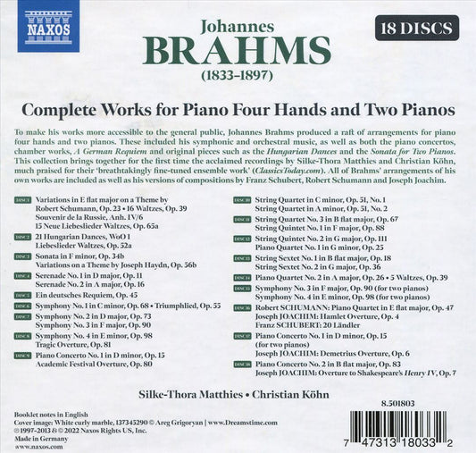 Brahms: Complete Works for Piano Four Hands and Two Pianos cover art