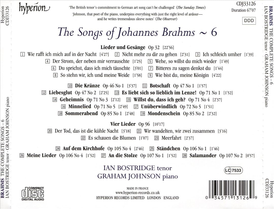 Songs of Brahms, Vol. 6 cover art