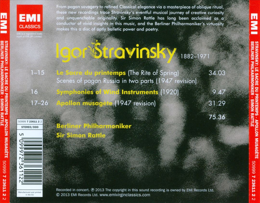Stravinsky: Le Sacre du printemps; Symphonies of Wind Instruments; Apollon musagète cover art