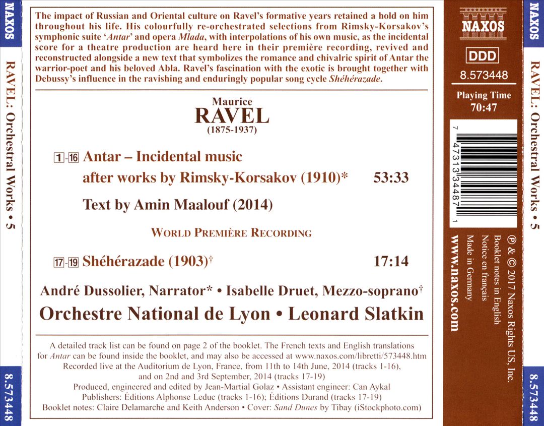 Ravel: Orchestral Works, Vol. 5 - Antar - Incidental music after works by Rimsky-Korsakov; Shéhérazade cover art