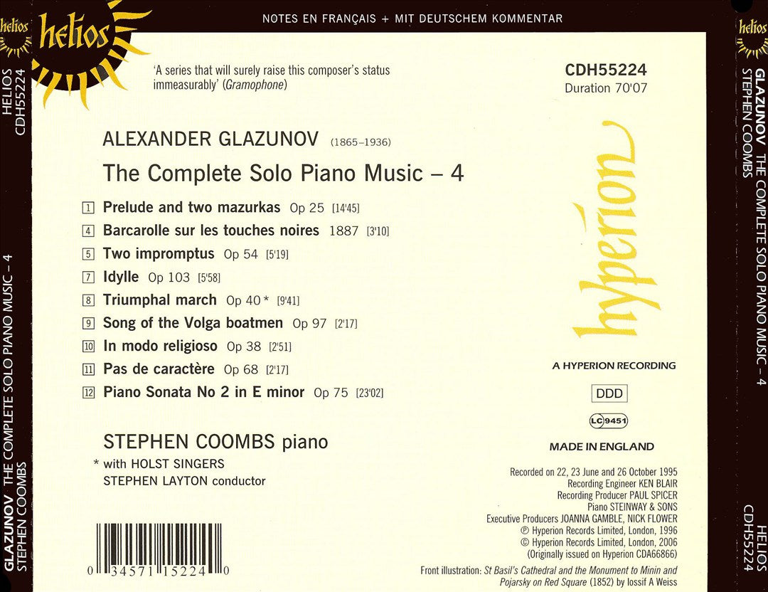 Glazunov: The Complete Solo Piano Music, Vol. 4 cover art