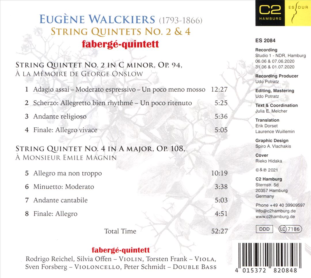 Eugène Walckiers: String Quintets Nos. 2 & 4 cover art