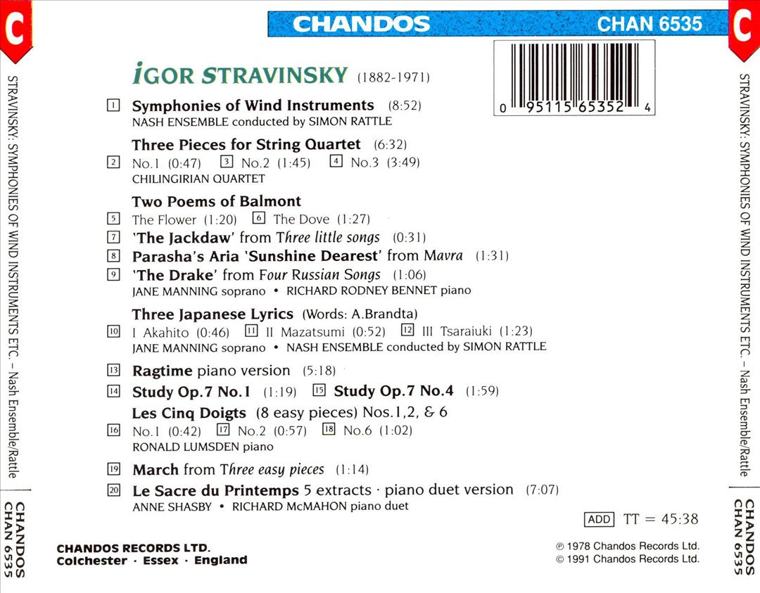 Igor Stravinsky: Symphonies of Wind Instruments; 3 Pieces for String Quartet; Ragtime; 3 Japanese Lyrics cover art