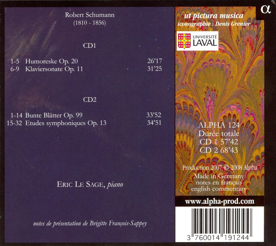 Schumann: Humoreske: Bunte Blätter; Etudes symphoniques cover art