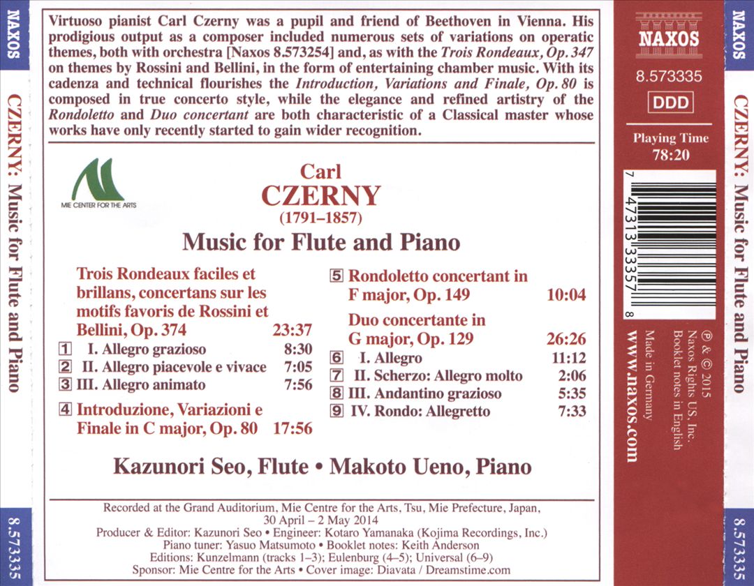 Carl Czerny: Music for Flute and Piano cover art