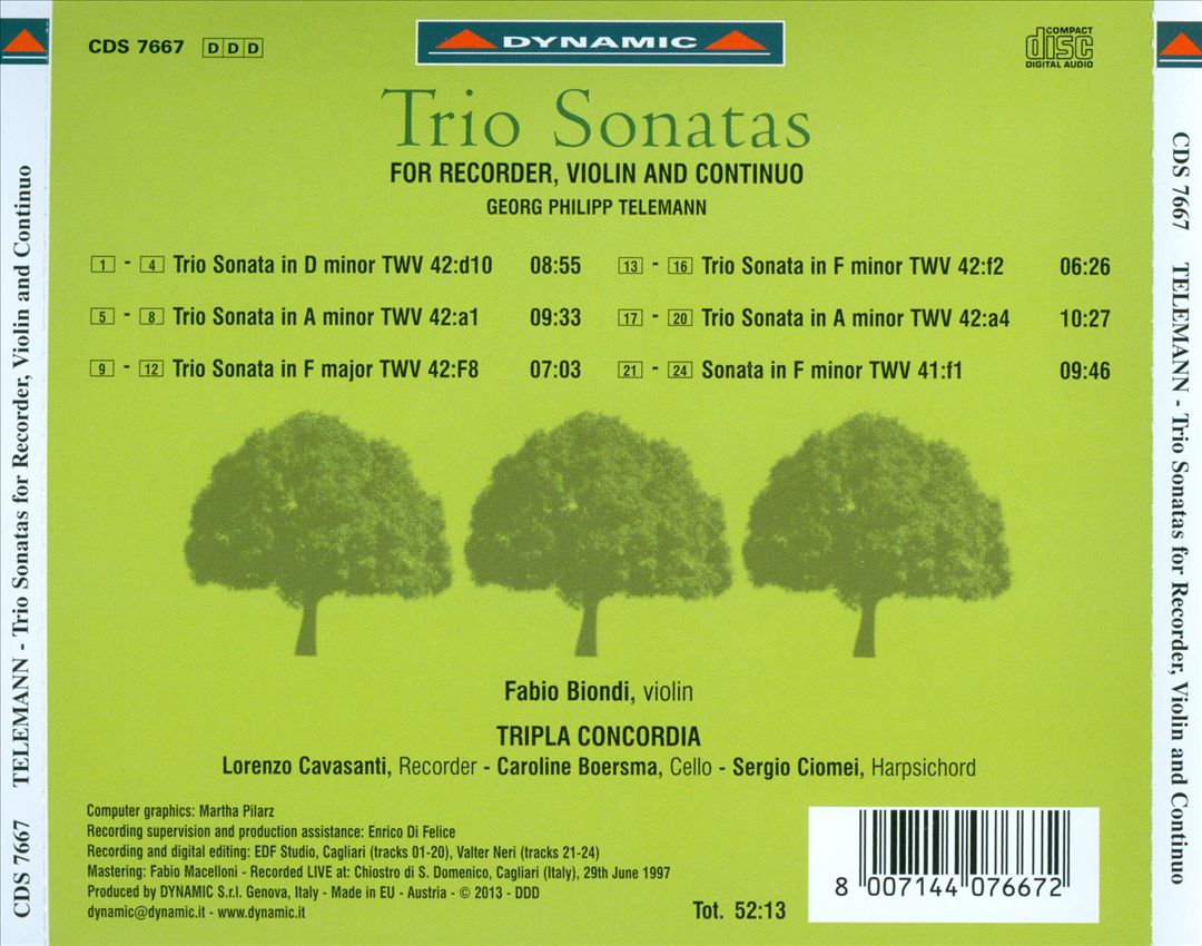 G.P. Telemann: Trio Sonatas for Recorder, Violin and Continuo cover art