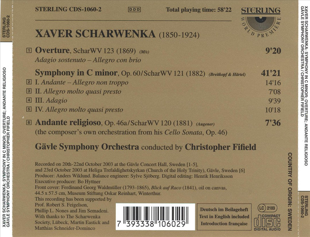 Xaver Scharwenka: Symphony in C minor, Op. 60; Overture; Andante Religioso cover art