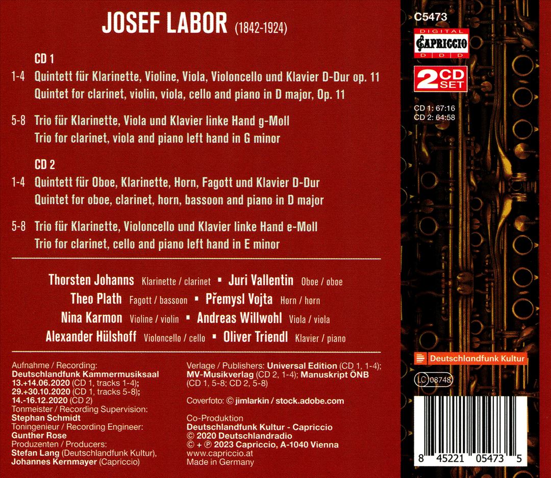 Josef Labor: Quintet for clarinet Op. 11; Quintet in D; Clarinet Trios cover art