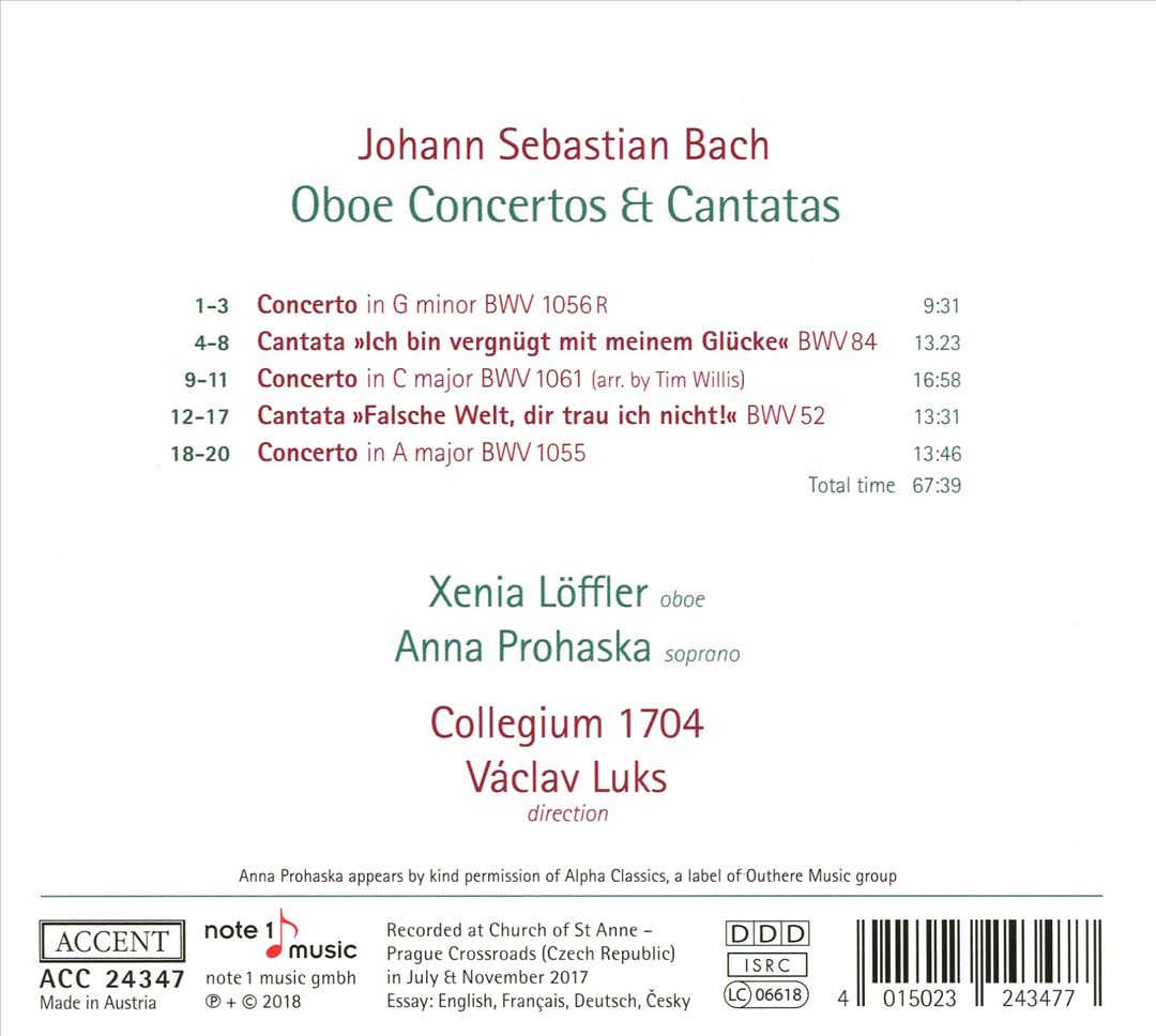 Johann Sebastian Bach: Oboe Concertos; Cantatas cover art