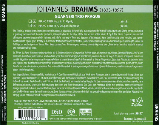 Brahms: Piano Trios Vol. 2 - in C, Op. 87; in A Op. posth. cover art
