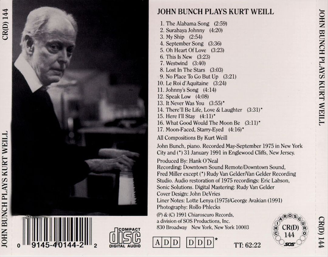 John Bunch Plays Kurt Weill cover art