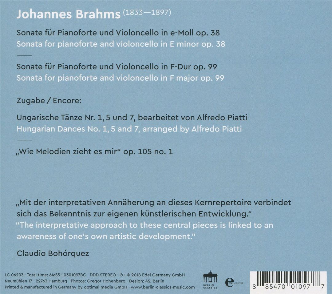 Brahms: Opus 38 & 99 cover art