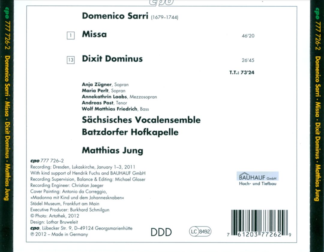 Domenico Sarri: Dixit Dominus; Missa cover art