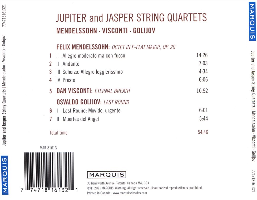 Felix Mendelssohn: Octet in E-flat major, Op. 20; Dan Visconti: Eternal Breath; Osvaldo Golijov: Last Round cover art