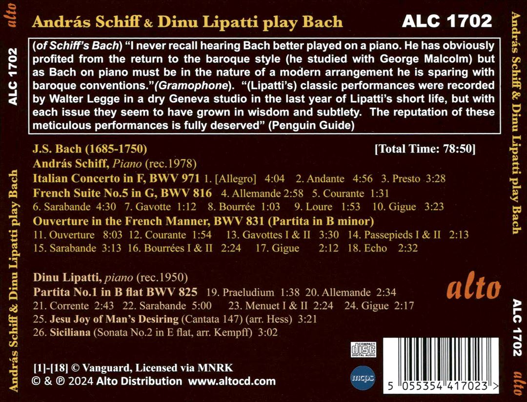 Andras Schiff & Dinu Lipatti play Bach cover art
