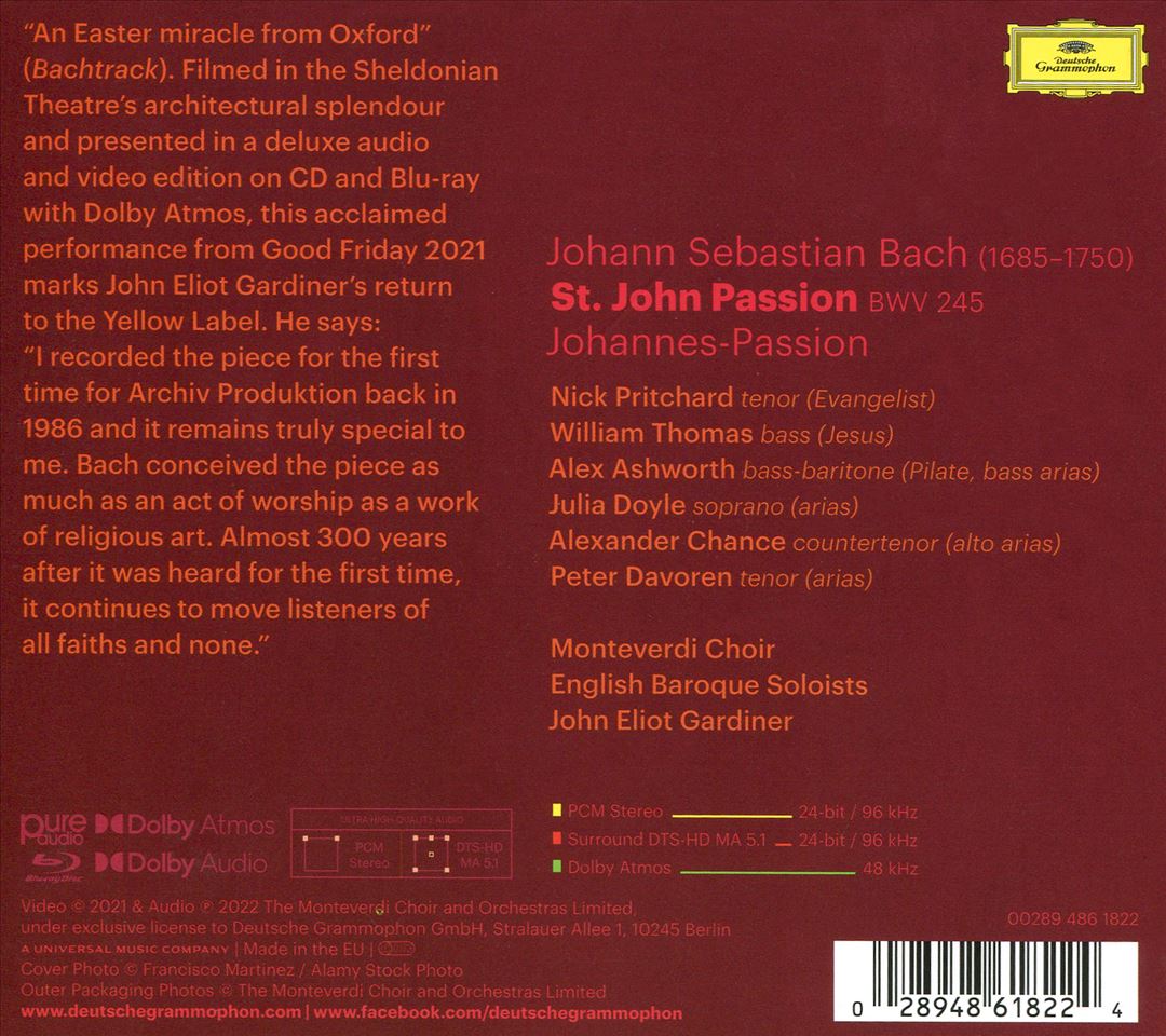 Bach: St. John Passion [2021 Recording] [CD & Blu-Ray Audio] cover art