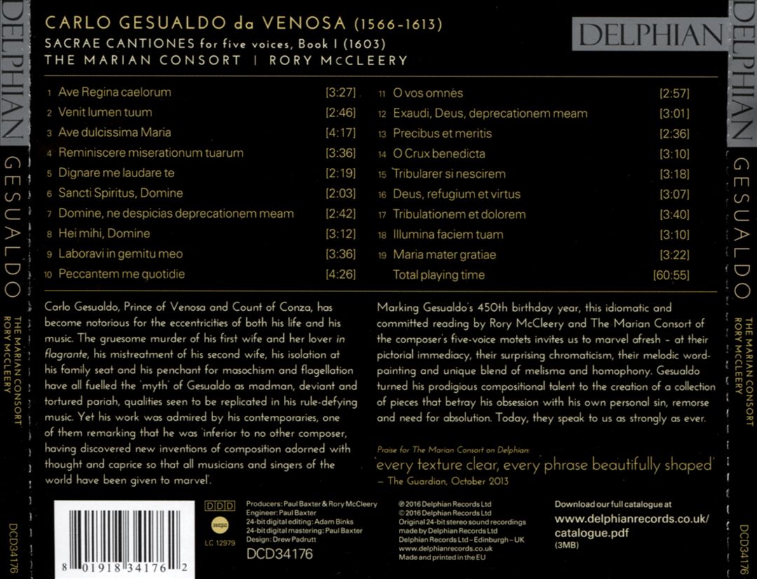Gesualdo: Sacrae Cantiones cover art