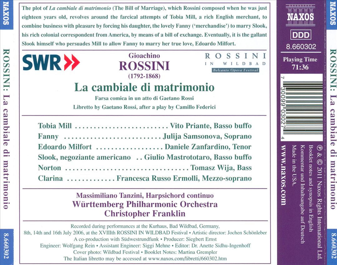 Rossini: La cambiale di matrimonio cover art