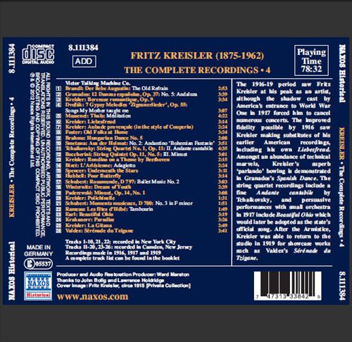 Kreisler: The Complete Recordings, Vol. 4 cover art