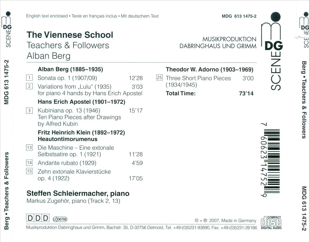 Viennese School - Teachers and Followers: Alban Berg cover art