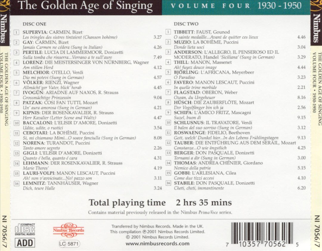 Golden Age of Singing, Vol. 4, 1930-1950 cover art
