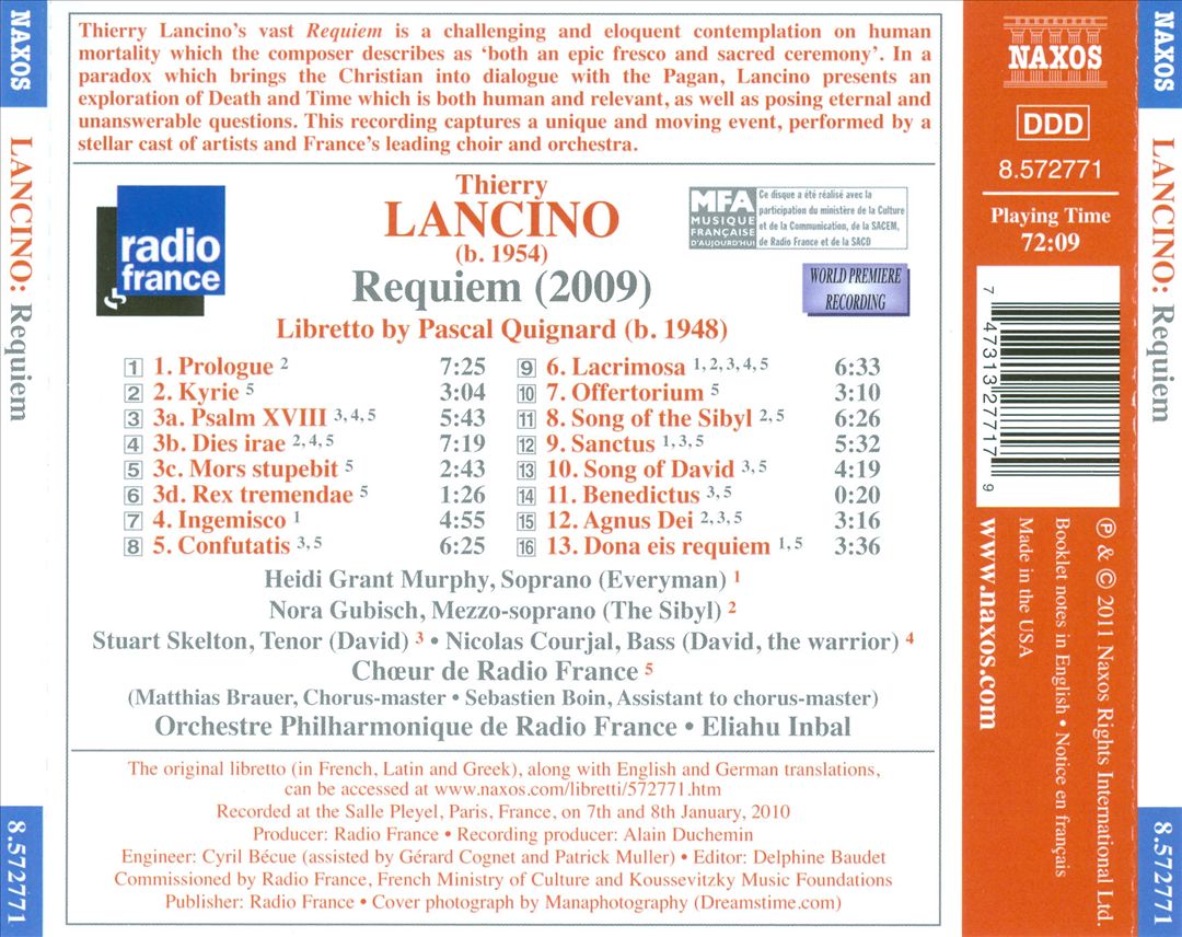 Thierry Lancino: Requiem cover art