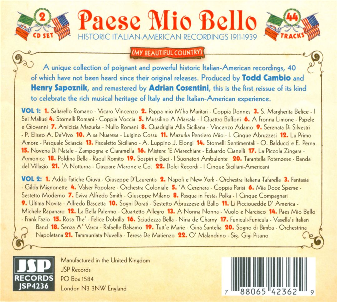 Paese Mio Bello (My Beautiful Country): Historic Italian American Recordings 1911-1939 cover art