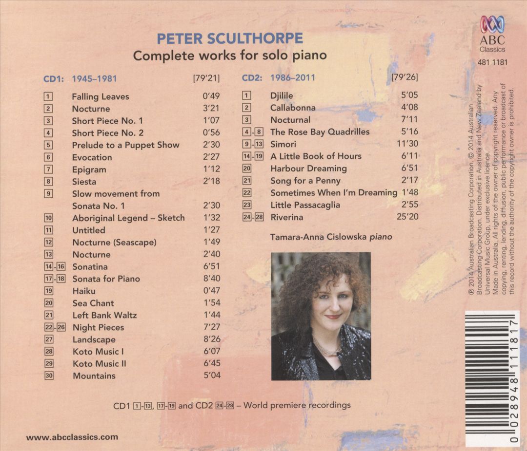 Peter Sculthorpe: Complete Works for Solo Piano cover art