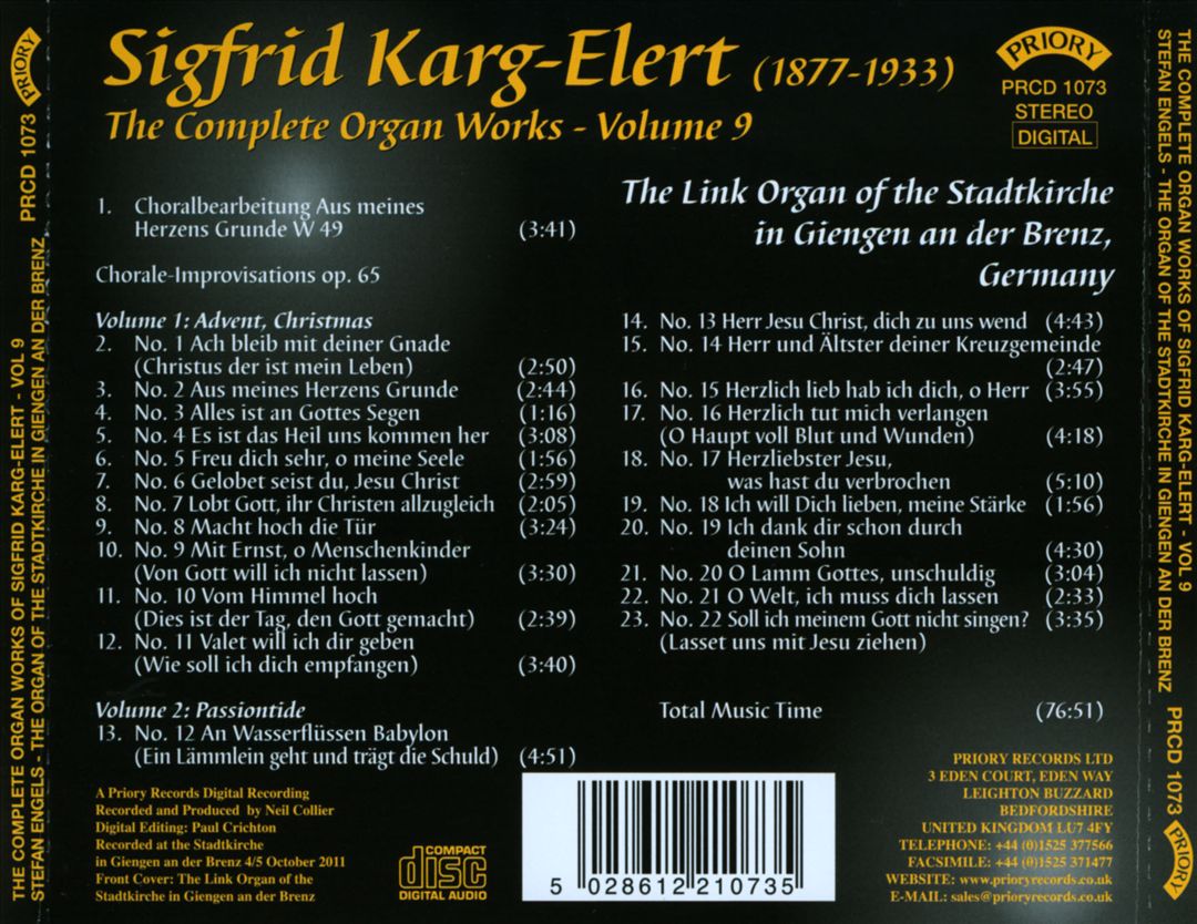 Sigfrid Karg-Elert: The Complete Organ Works, Vol. 9 cover art