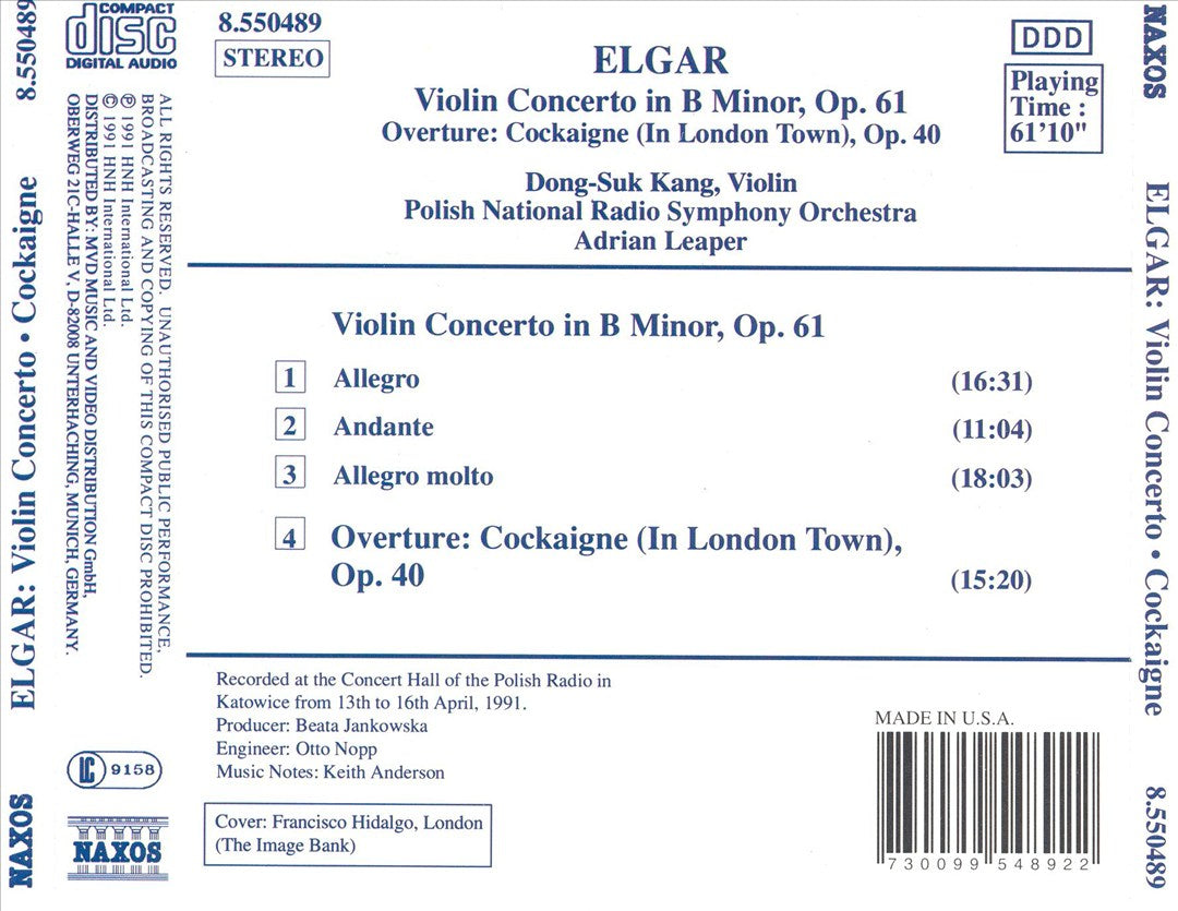 Elgar: Violin Concerto in B Minor; Overture: Cockaigne (In London Town) cover art