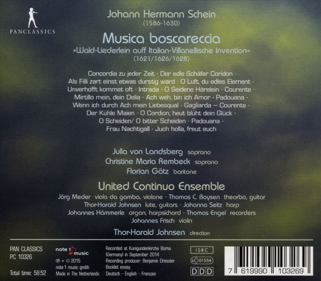 Johann Hermann Schein: Musica boscareccia cover art