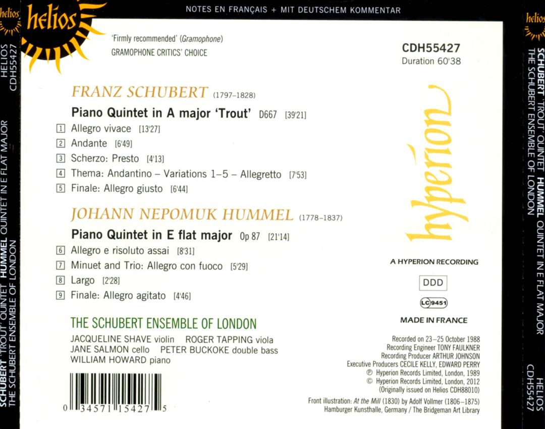 Schubert: Trout Quintet; Hummel: Piano Quintet cover art