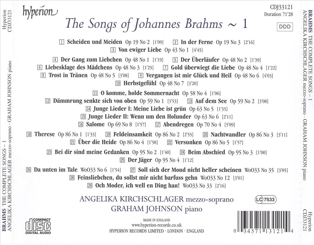 Songs of Johannes Brahms, Vol. 1 cover art