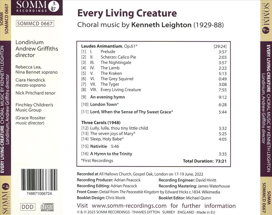 Every Living Creature: Choral Music by Kenneth Leighton cover art