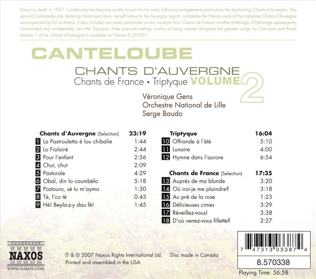 Cantoloube: Chants d'Auvergne, Vol. 2 cover art