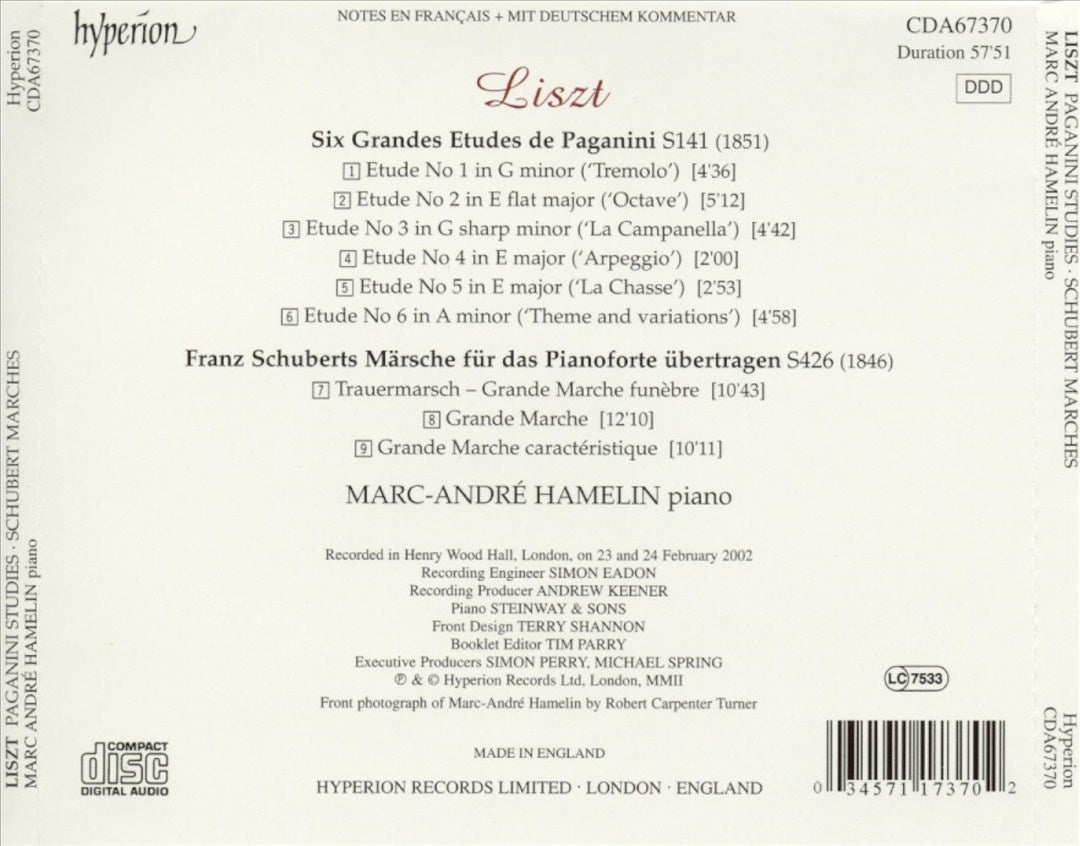 Liszt: Paganini Studies; Schubert March Transcriptions cover art