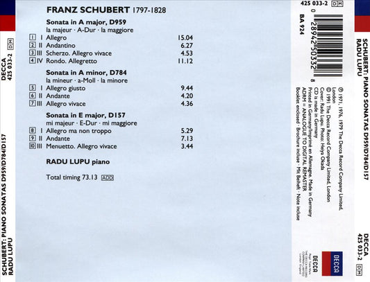 Schubert: Piano Sonatas D959; D784; D157 cover art