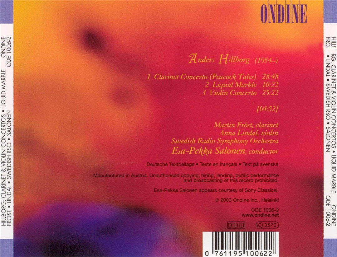 Anders Hillborg: Clarinet Concerto; Liquid Marble; Violin Concerto cover art