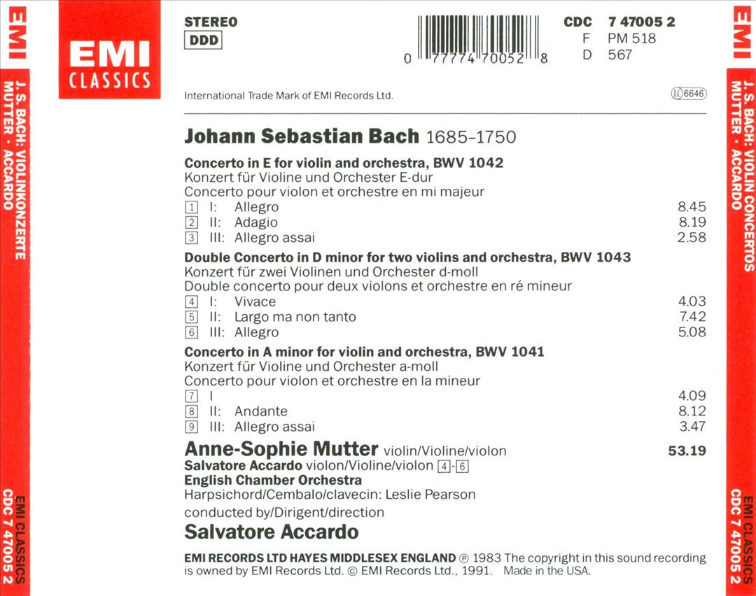 Bach: Concerto for Two Violins; Violin Concertos cover art