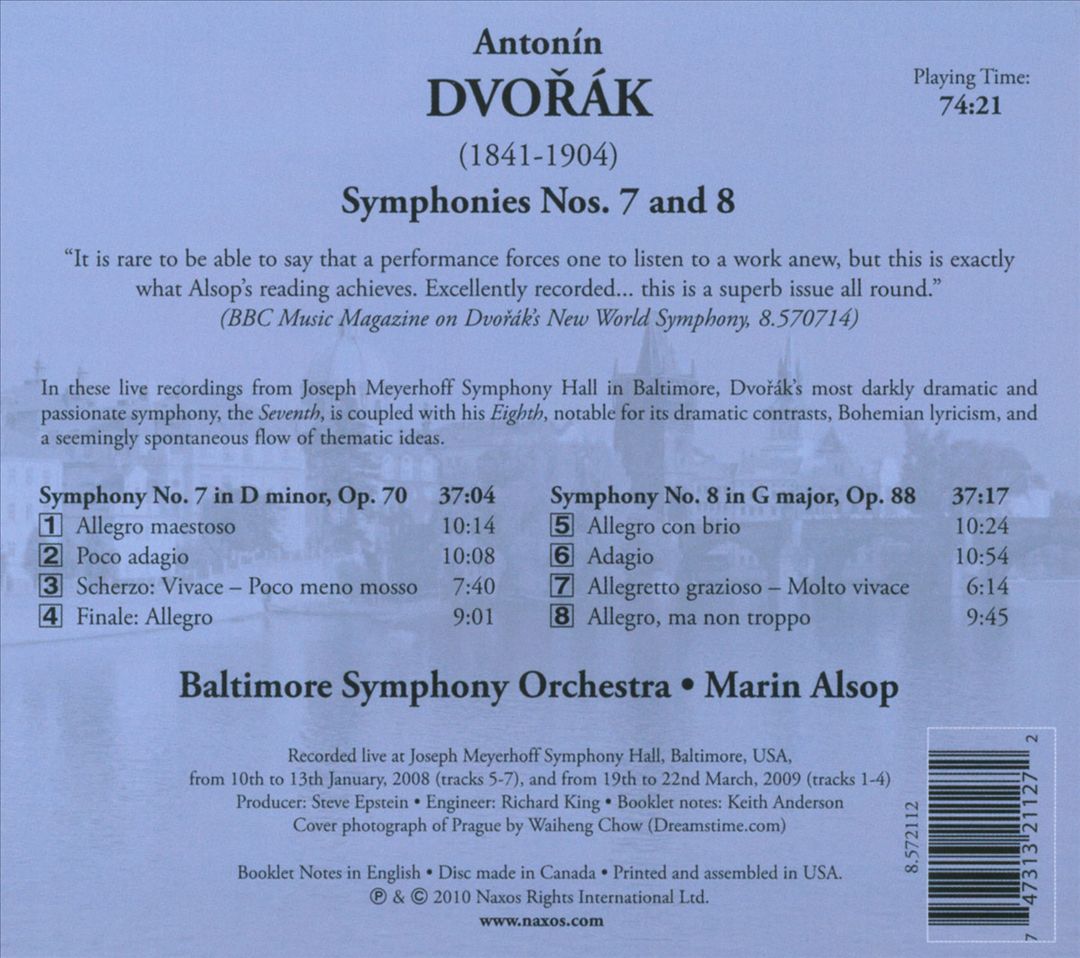 Dvorák: Symphonies Nos. 7 & 8 cover art