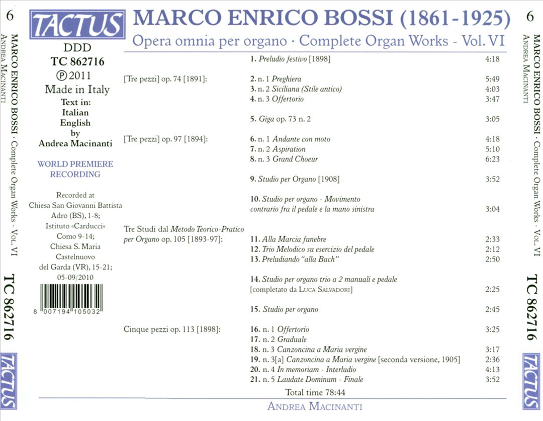 Marco Enrico Bossi: Opera omnia per organo, Vol. 6 cover art