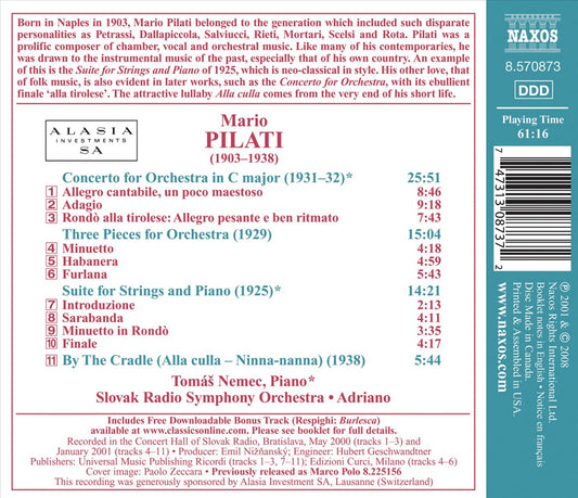 Mario Pilati: Concerto for Orchestra; Suite for Strings and Piano cover art