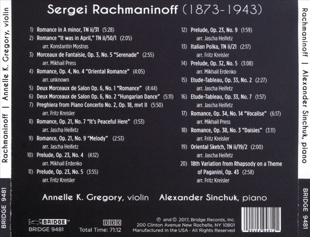 Rachmaninoff: Complete Music & Transcriptions for Violin & Piano cover art