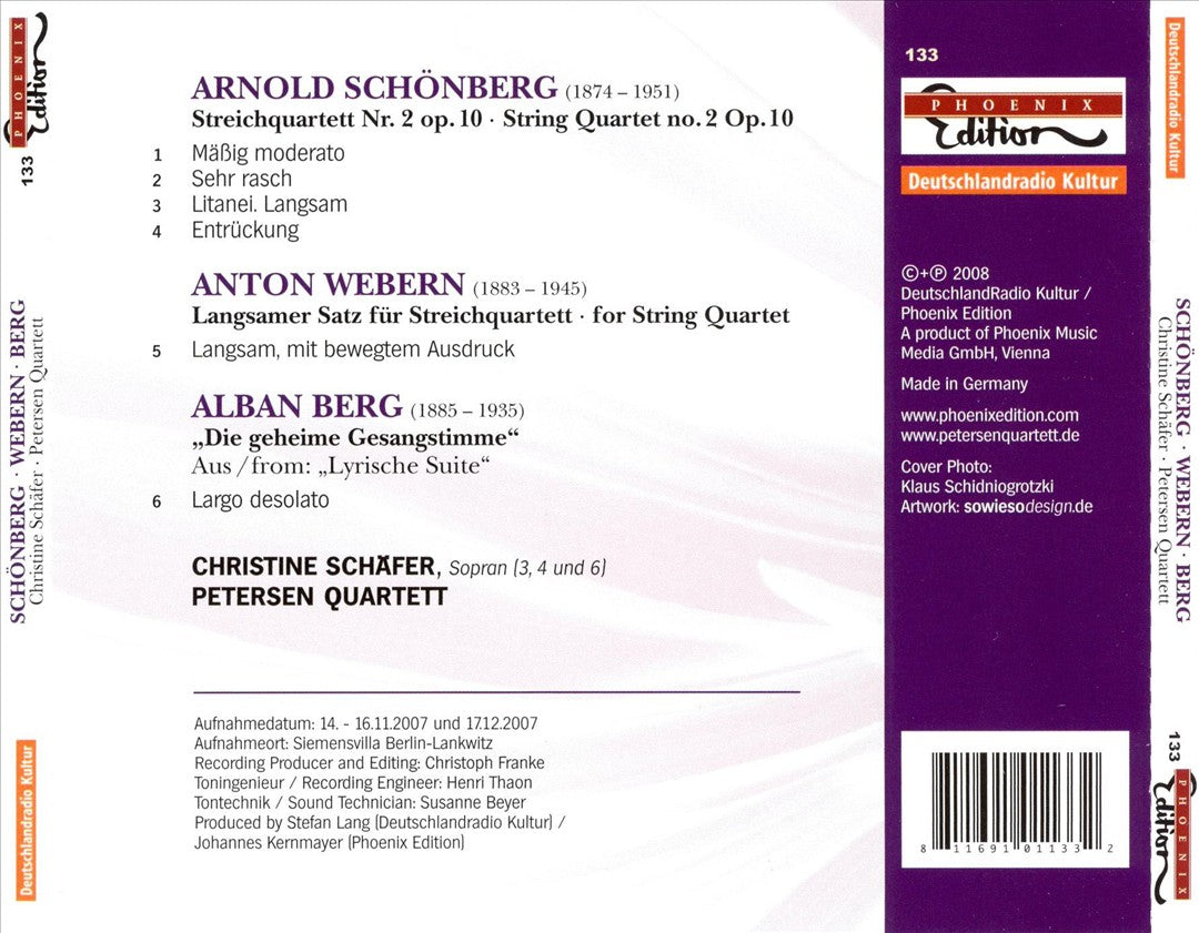 Schönberg: Streichquartett Nr. 2; Webern Langsamer Satz; Berg: Die geheime Gesangstimme cover art