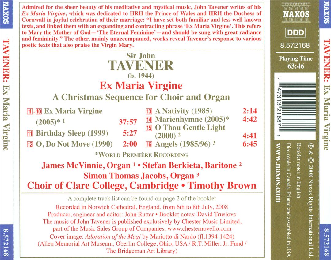 John Tavener: Ex Maria Virgine cover art