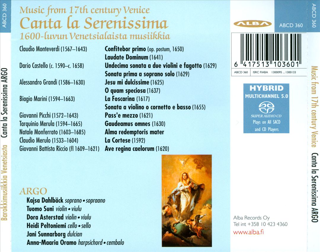 Canta la Serenissima: Music from 17th Century Venice cover art