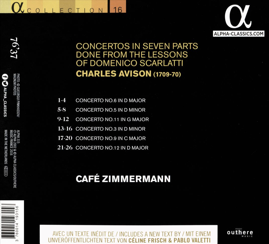 Charles Avison: Concertos in Seven Parts from the Lessons of Domenico Scarlatti cover art