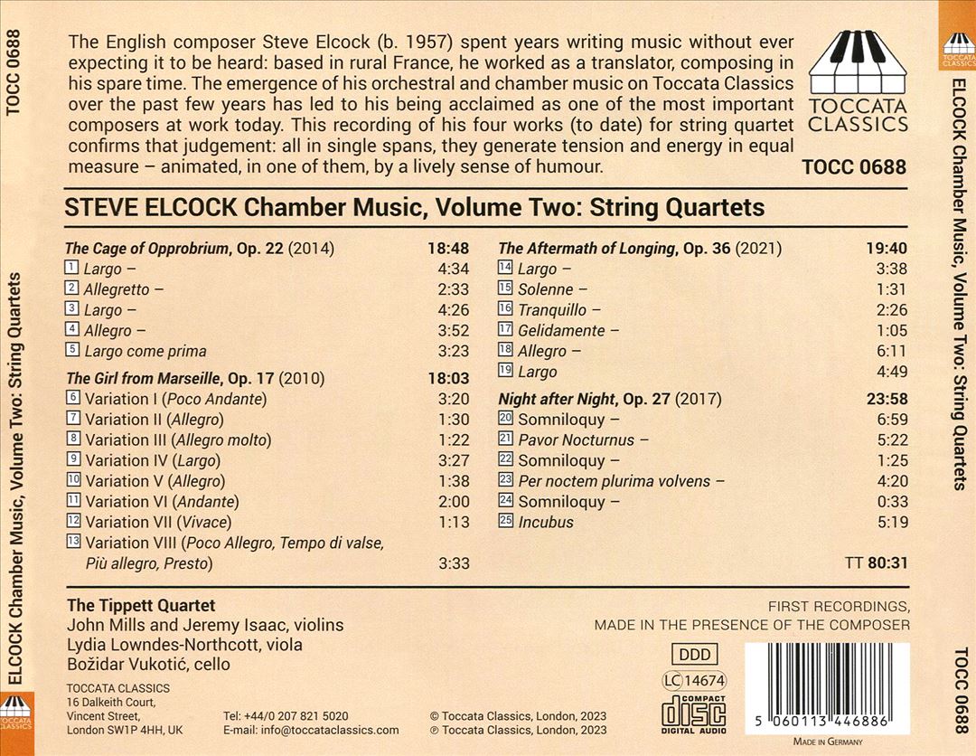 Steve Elcock: Chamber Music, Vol. 2 - String Quartets cover art